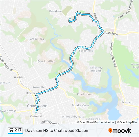 217 bus Line Map