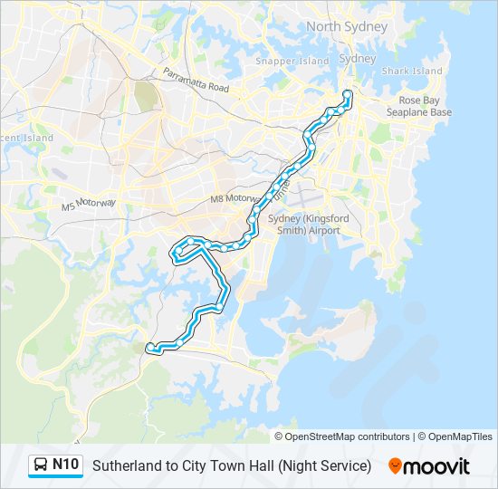 Mapa de N10 de autobús