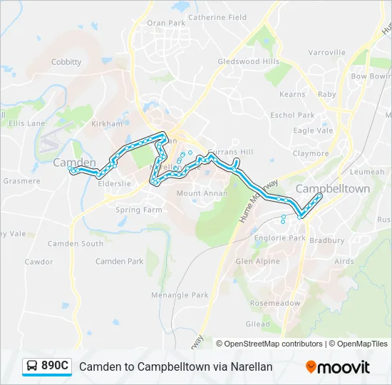 890C Bus Line Map
