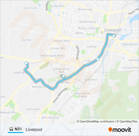 Mapa de N31 de autobús