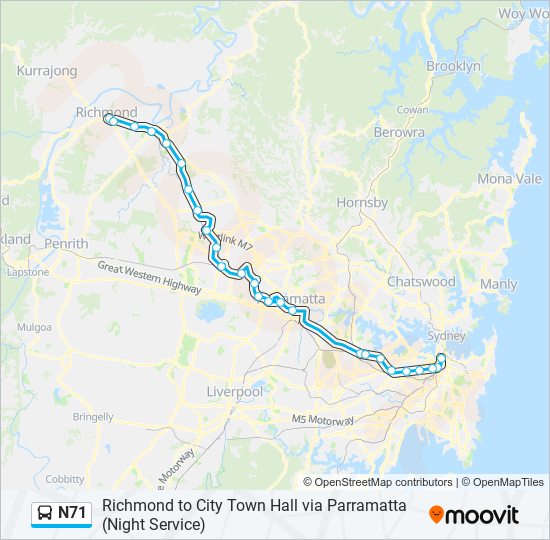 Mapa de N71 de autobús