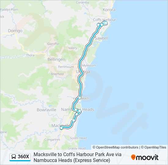 Mapa de 360X de autobús