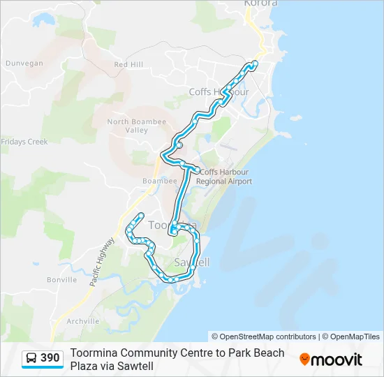 Translink Route 390 Map.pdf 390 Route: Schedules, Stops & Maps - Boambee Central Shops,Linden Ave ...