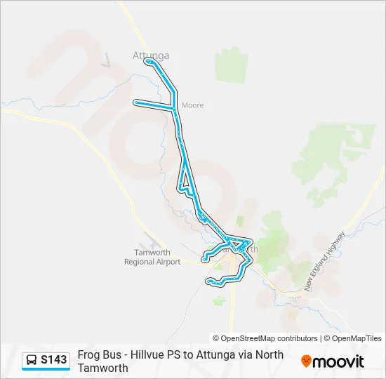 S143 Route - Frog Bus - Hillvue PS to Attunga via North Tamworth ...
