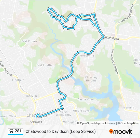 281 Route: Schedules, Stops & Maps - Chatswood via Davidson (Updated)