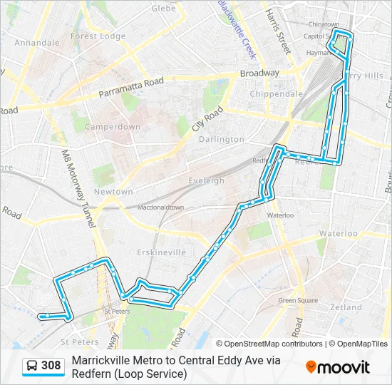 308 Route: Schedules, Stops & Maps - Marrickville Metro via Central ...