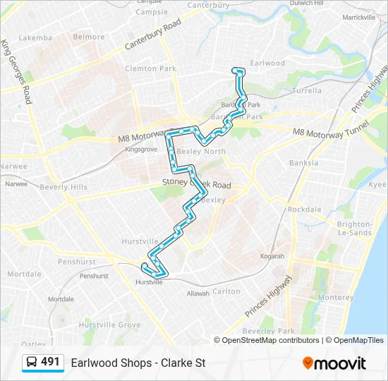 491 Route: Schedules, Stops & Maps - Earlwood Shops - Clarke St (Updated)