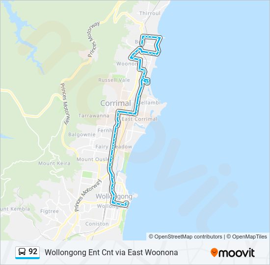 92 bus Line Map