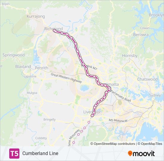 T5 train Line Map