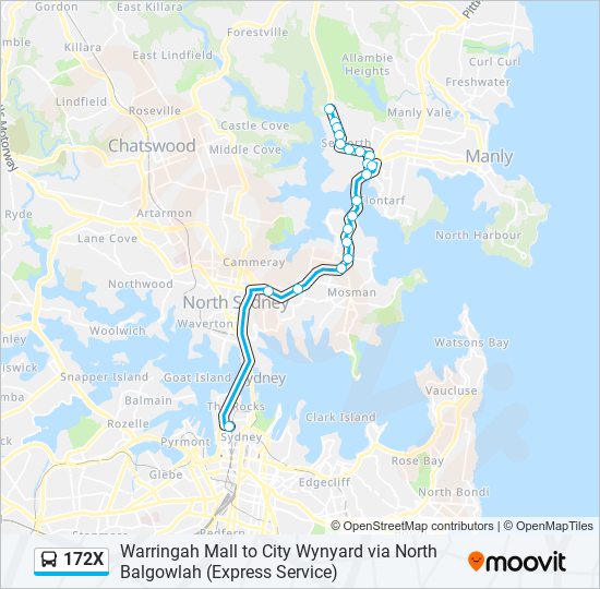 172X bus Line Map