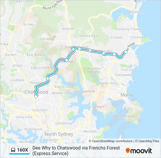 160X Bus Line Map