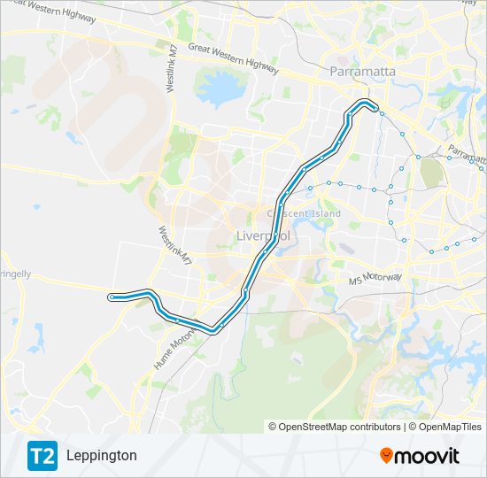 T2 train Line Map