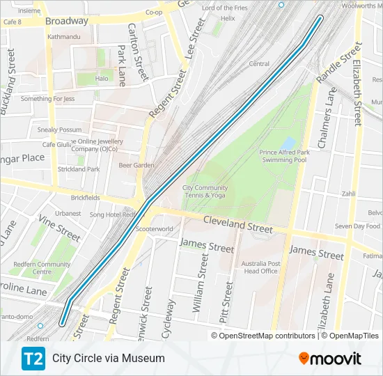 T2 Train Line Map