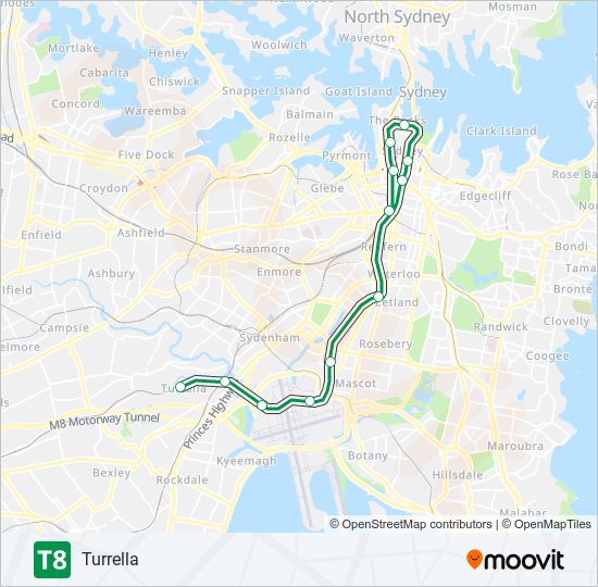 T8 train Line Map