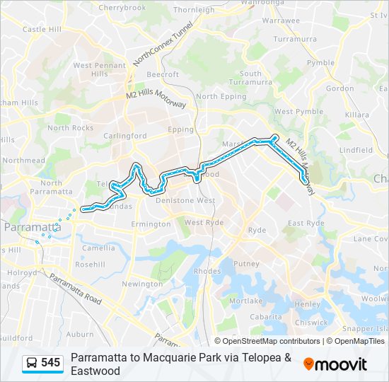 Mapa de 545 de autobús