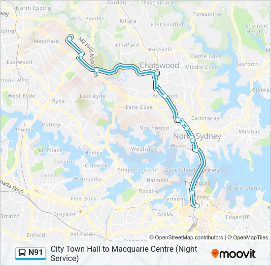 N91 Bus Line Map