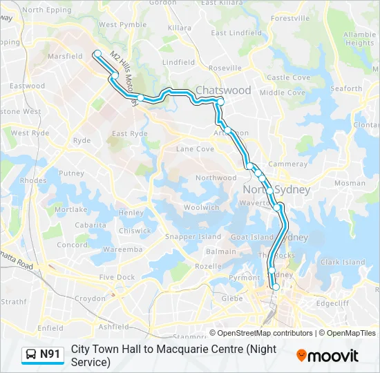 N91 Bus Line Map