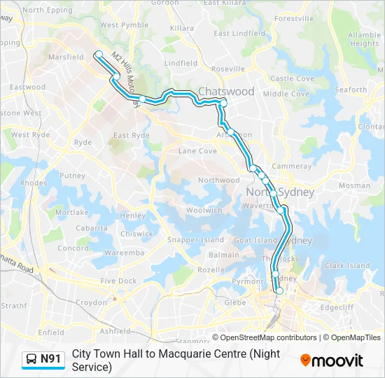 N91 Bus Line Map