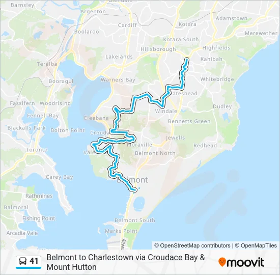 41 Route - Belmont to Charlestown via Croudace Bay & Mount Hutton ...