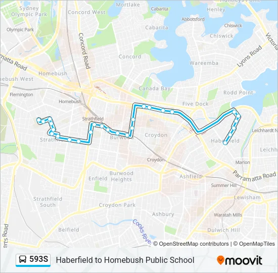 Mapa de 593S de autobús