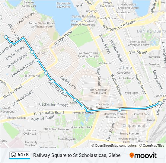 Mapa de 647S de autobús