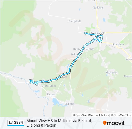 S884 bus Line Map