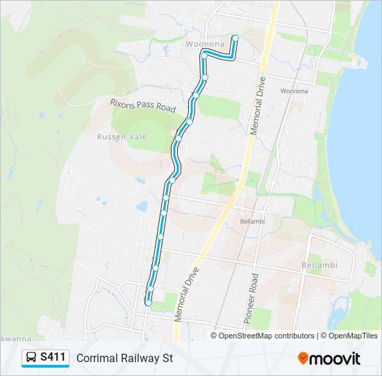 Mapa de S411 de autobús