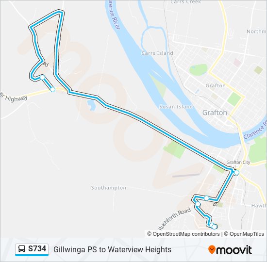 Mapa de S734 de autobús