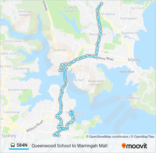 584N Bus Line Map