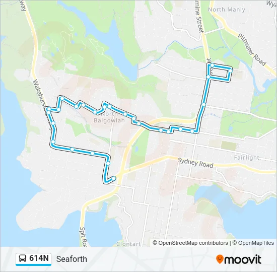 614N Bus Line Map