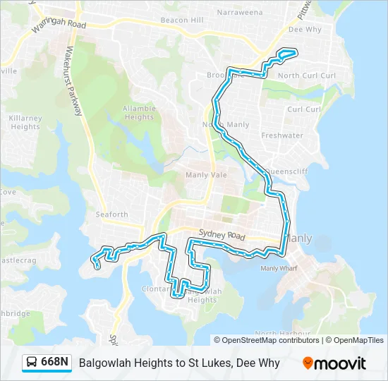 668N Bus Line Map
