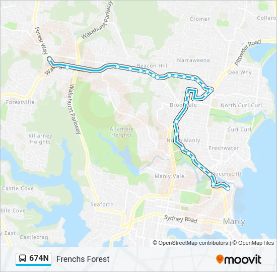 674N Bus Line Map