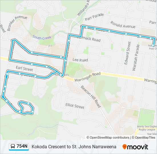 Mapa de 754N de autobús