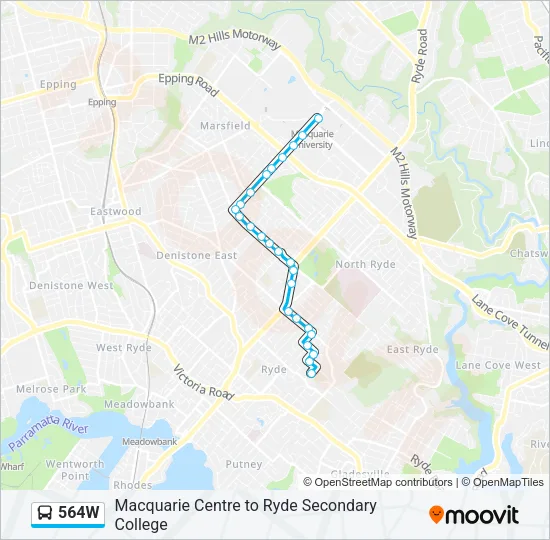 564W Bus Line Map