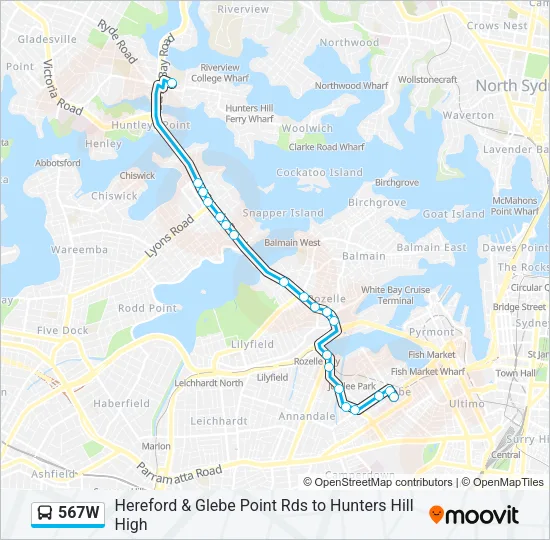 567W Bus Line Map