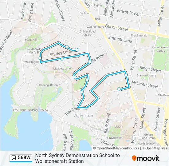 568W Bus Line Map
