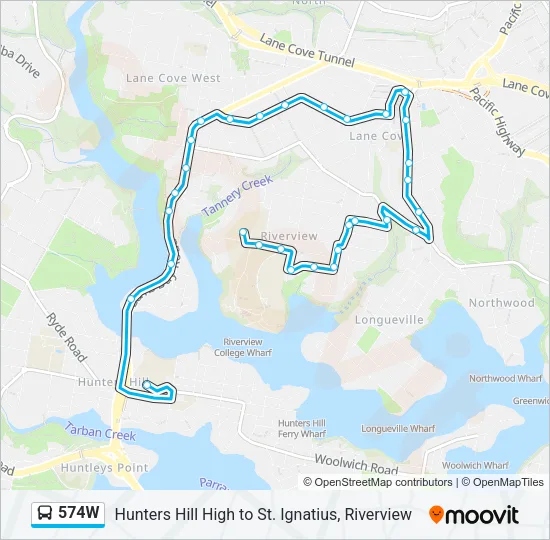 574W Bus Line Map