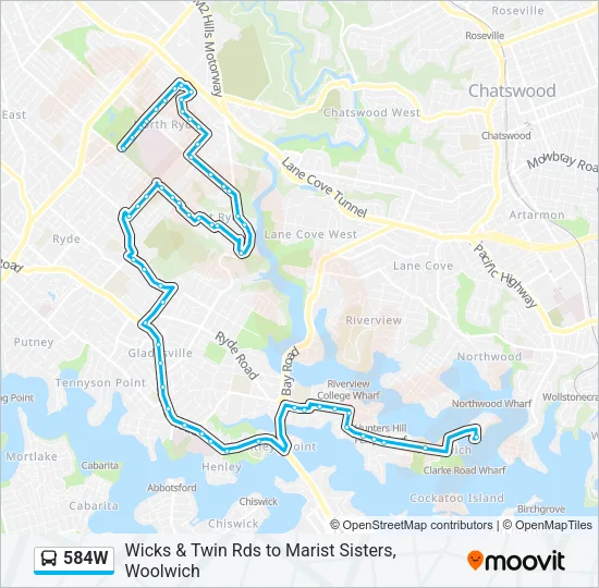 584W Bus Line Map