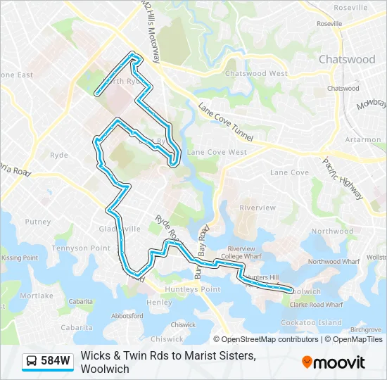 584W Bus Line Map