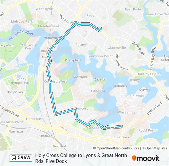 596W Bus Line Map