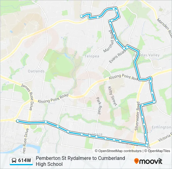 614W Bus Line Map