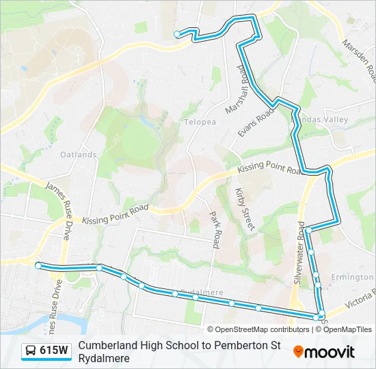 615W Bus Line Map