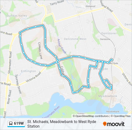 619W bus Line Map