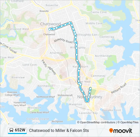 652W Bus Line Map