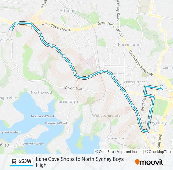 653W Bus Line Map