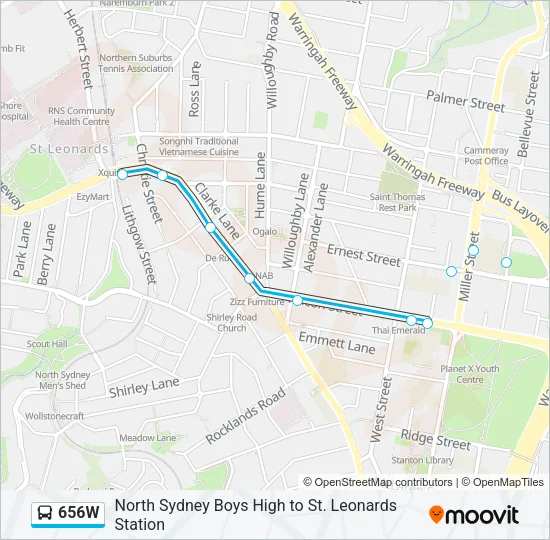 656W Bus Line Map