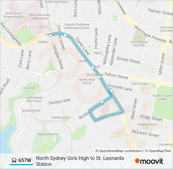 657W Bus Line Map