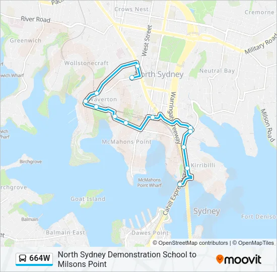 664W Bus Line Map