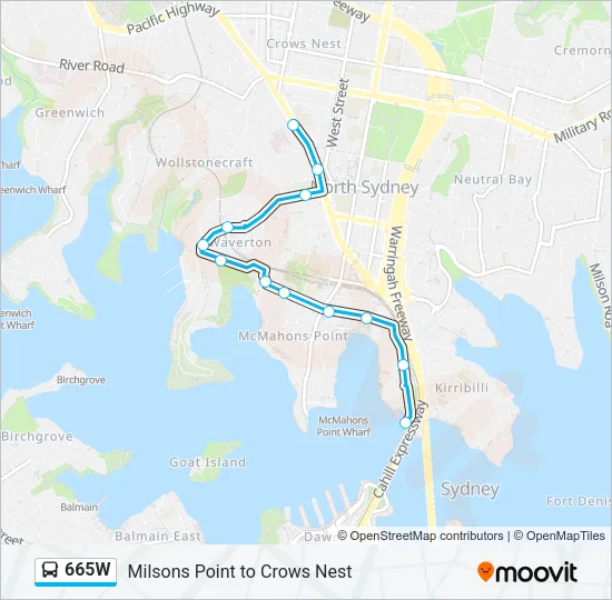 665W Bus Line Map