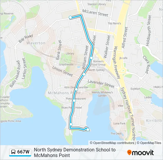 667W Bus Line Map
